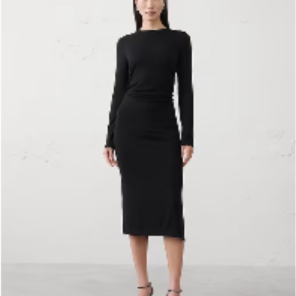 Banana Republic Classic Black Mid Long Soft Luxe Sleeve Dress